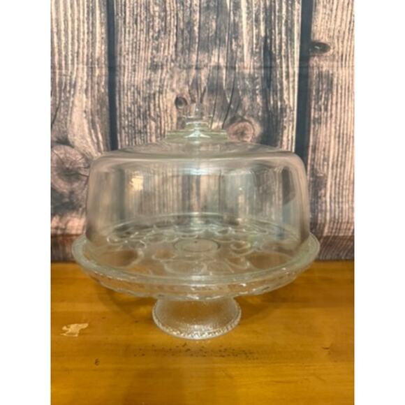 Fruit Embossed Cakeplate & Dome Set Clear Elegant Design 12" - Picture 3 of 7
